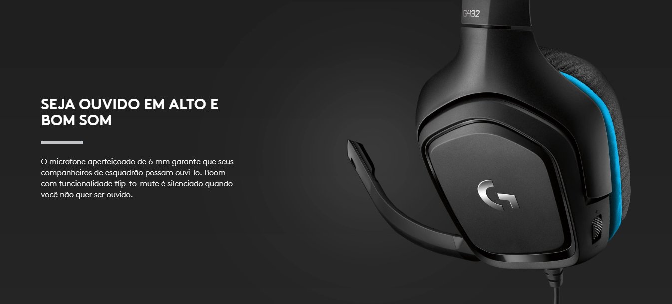 Headset Gamer Logitech G432 Som Surround 7.1 Drivers 50mm Preto/Azul